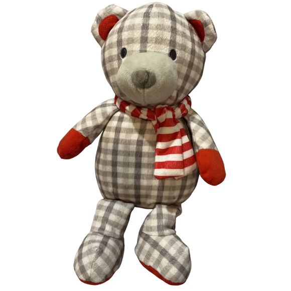 MANHATTAN TOY Snicker plaid teddy bear gingham red scarf 12” 2016 - Picture 1 of 7
